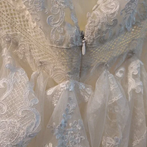 Melissa Sweet Ivory Embroidered Mock Neck Wedding Dress, Size 18W